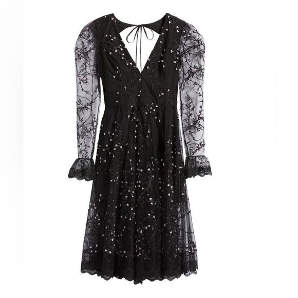 HELSI Ella Embroidered Long Sleeve Deep V-Neck Midi Dress, Black, XL, 12/14, NWT - Picture 10 of 17